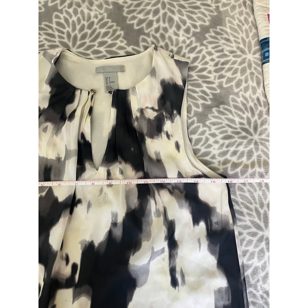 H&M Watercolor Shift Dress sz 4 Black White Abstract Sleeveless Office Business - Picture 5 of 7